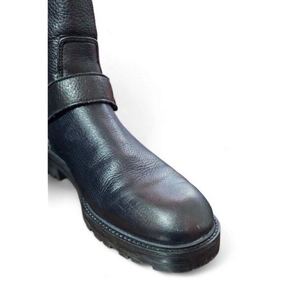 Zara Basic black leather moto combat boots zipper shearling lined EU41 US10 - Picture 9 of 16